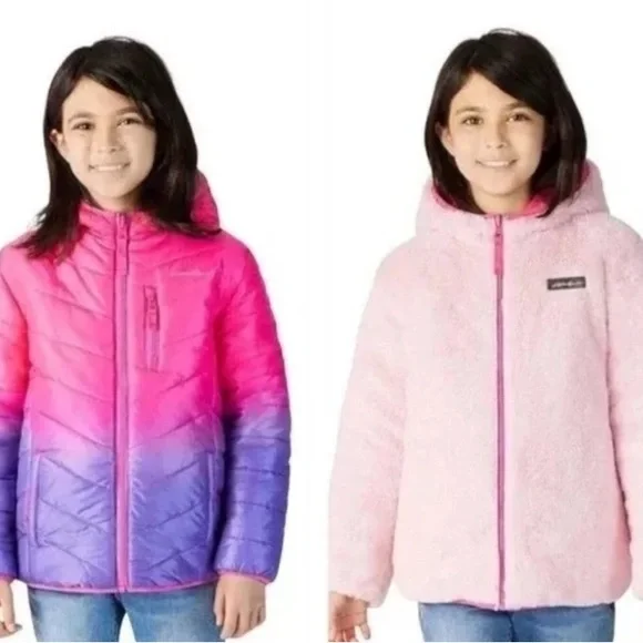 Eddie Bauer Girl's Reversible Pink and Purple Ombre Puffer Jacket Medium 10-12 - Picture 1 of 11